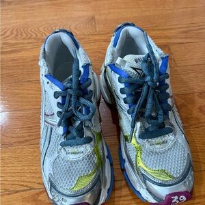 Balenciaga Gray and Blue Sneakers with Yellow Accents